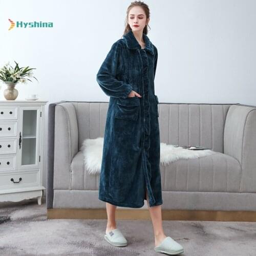 Womens Nightdress Thickened and Lengthened Coral Velvet Pajamas Womens Winter Flannel Nightgown Bathrobe