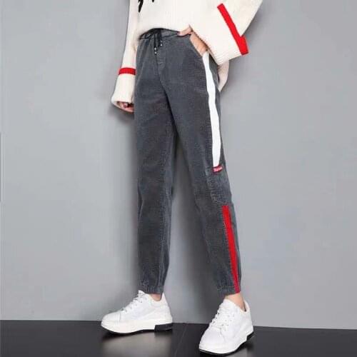 Ladies Plus Velvet Corduroy Pants Autumn and Winter New Corduroy Pants Korean Style Straight Old Casual Loose Leggings Warm