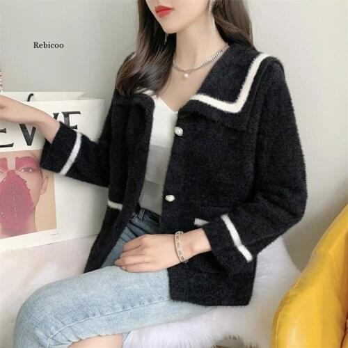 Womens Sweater Cardigan Autumn and Winter College Style Jacket Mid-Length Girl Woolen Cardigan New