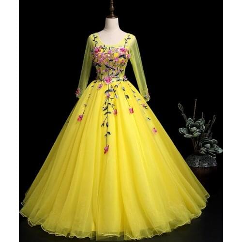 Fashion Noble Yellow Applique Quinceanera Dresses Elegant Full Sleeve Ball Gown Luxury Formal Party Prom Dress