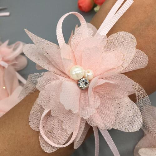 1 Yd Pink 3D Flowers Pearl Lace Trim Handmade Rhinestone Trimmings Wedding Wrist Flower Dress Clothes Applique Sewing Crafts