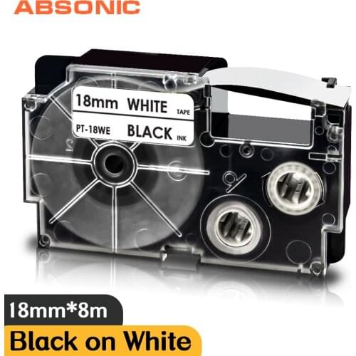 18mm Labeling Tapes Replacement for Casio XR-18WE Black on White Label Printer KL-7400 KL-8100 Label Maker XR 18WE Label Print