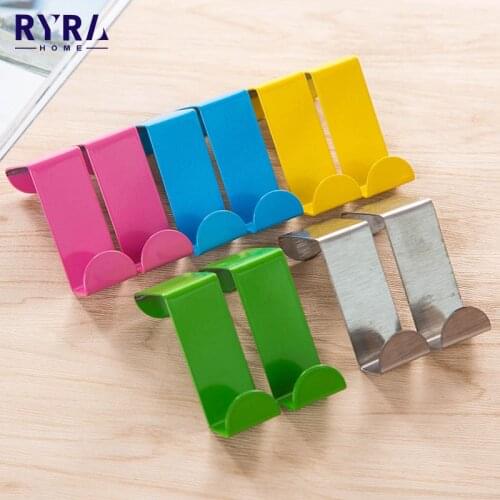 2 Pcs Home Stainless Steel Self Holder Hanger Hang Coat Hooks Kitchen Door Drawer Cabinet Towel Clothes Pothook Door Hook