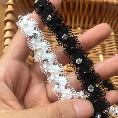 2yards/lot 1.5cm wide exquisite black white beads diamond elastic band neck jewelry wrist collar leader lace accessories X687