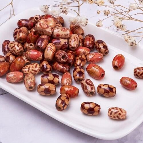 200Pcs 13mm Vintage Natural Wooden Beads Printed Flower Color Oval Bead For Bracelet Necklace Handmade DIY Jewelry Making