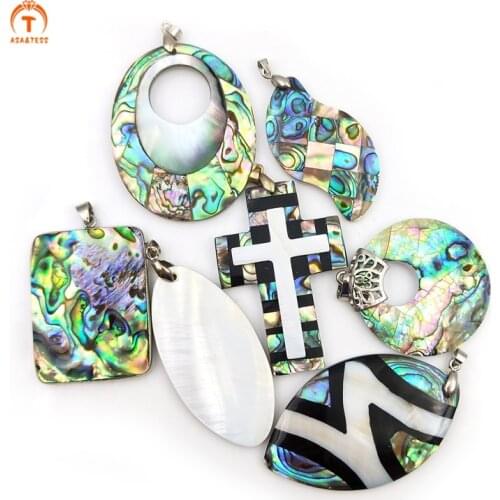 3Pcs Natural Abalone Shell Pendant Cross Round Oval Shape Seashell For Necklace Jewelry Beach Shell Pendants For Women Finding