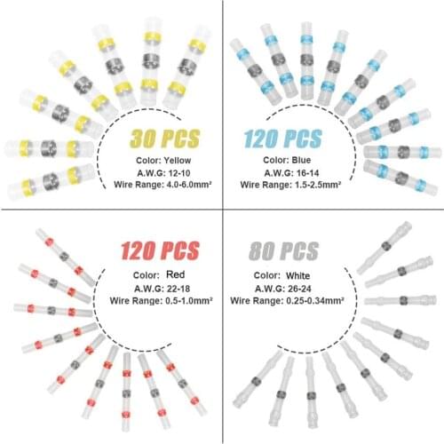 50/100/200/500PCS Solder Seal Wire Connectors, Butt Connectors Heat Shrink Electrical Insulated Marine Waterproof Wire Terminals