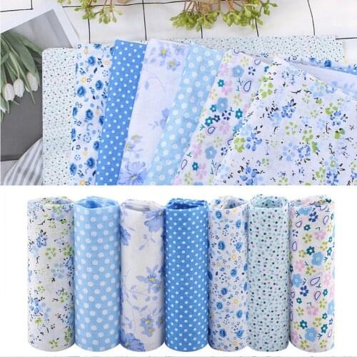 7pcs 25x25cm Cotton Fabric DIY Assorted Squares Pre-Cut Bedding Suite Quarters Bundle Blue Dot Fit For Crafting Home Decoration