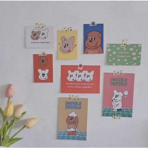 8 Sheets Kawaii Cartoon Puppy Decorative Postcard Korean Ins Cards Set DIY Wall Bedroom Desk Sticker Photo Props Stationery