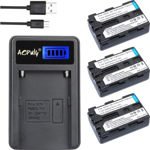 AOPULY 3Pcs Battery + LCD USB Charger NP-FM50 NP FM50 Rechargeable Camera Battery For Sony NP-FM51 NP-QM50 NP-FM30 NP-FM55H