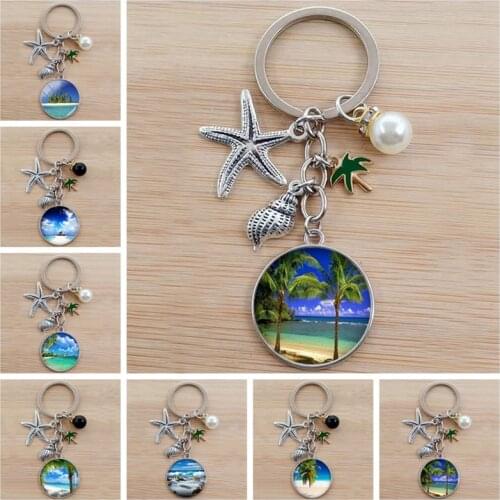 Beautiful Maldives Scenery Keychain Ocean Landscape Charm Keychain Beach Coconut Tree Relaxation Gift Travel Jewelry