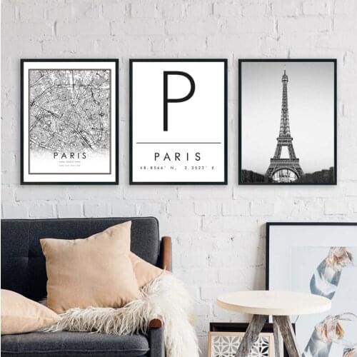 Black and White PARIS City Photo Poster France Paris Map Coordinate Print Travel Poster Gift Wall Art Canvas Painting Home Decor