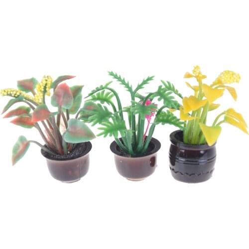 1:12 Scale Potted Plant Flowers Pot Doll House Decor Furniture Craft Dollhouse Miniature Fairy Garden Ornament
