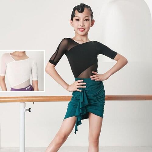 Kids Latin Dance Tops Girls Short Sleeve Gauze Practice Clothes Professional Modern Standard Dance Shirt Rumba Clothing DWY6175