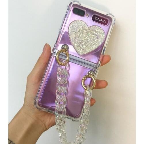 For Samsung Galaxy Z Flip 5G 4G Conque Cute Sparkling Love Stand Holder Transparent Shockproof Phone Case Cover For F7070 F7000