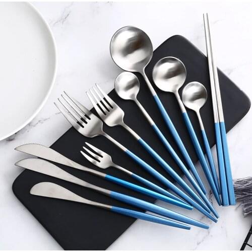 Upscale Stainless Steel Restaurant Cutlery Set Steak Knife Fork Coffee Spoon Teaspoon Butter Knives Chopstick Food Tableware Set