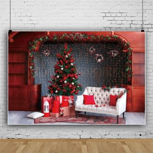 Laeacco Christmas Tree Backdrops Interior Child Family Photocall Poster Sofa Gifts Light Decor Photographic Photo Backgrounds