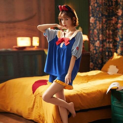 Summer Pajamas Set For Girls Femmen 100% Cotton Cosy Pajammas Women Cartoon Short Sleeve Kimono Mujer Japan Style Pigamas