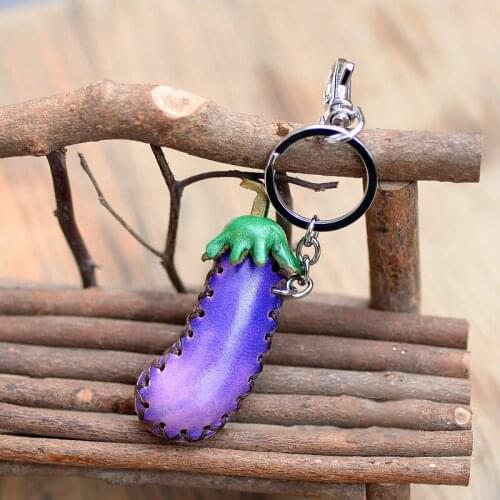 Mini Bags Pendant Unisex Eggplant Keychain Ornament Genuine Cow Leather Bag Parts Retro Handmade Women Cute Small Bags DIY Gift