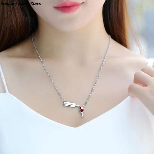 Fashion Surgical Steel Cubic Zirconia Necklace Wine Necklace Unique Design Womens Wine Glass Necklace & Pendant