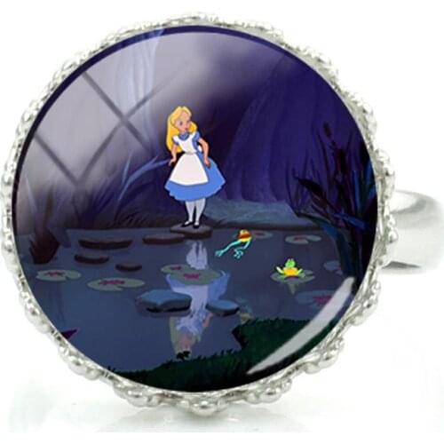 Disney Fashion Simple Ring Jewelry Alice In Wonderland Fashion Flower Letter Design Art Ring Fairy Jewelry Gift Jewelry
