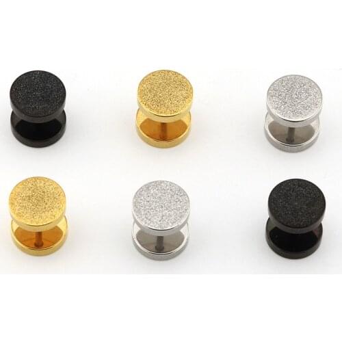 Trendy Round Stainless steel Stud Earrings Barbell Barbell Double Sided Piercing scrub for woman men Punk Ear Jewelry