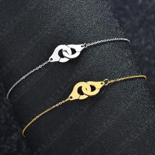 Fashion Stainless Steel Handcuffs Bracelet Gold Silver Color Couple Lock Bracelet For Women Men Jewelry Valentines day Gift