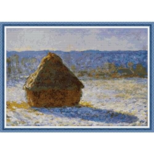 Monet-Grainstack, Snow Effect, Morning cross stitch kit aida 14ct 11ct count printed canvas stitches embroidery DIY handmade