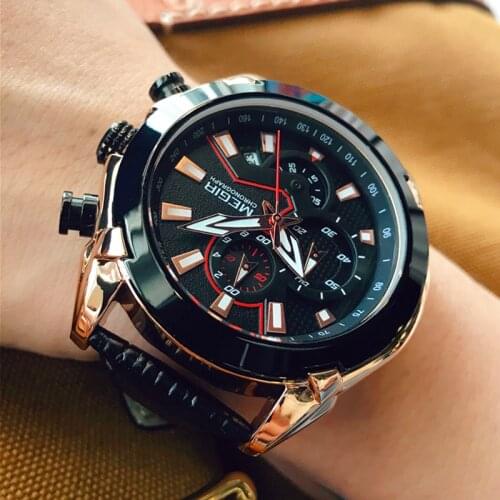 Top Brand Luxury Creative MEGIR Military Sports Watches Men Leather Quartz Wrist Watch Chronograph Clock Male Relogio Masculino