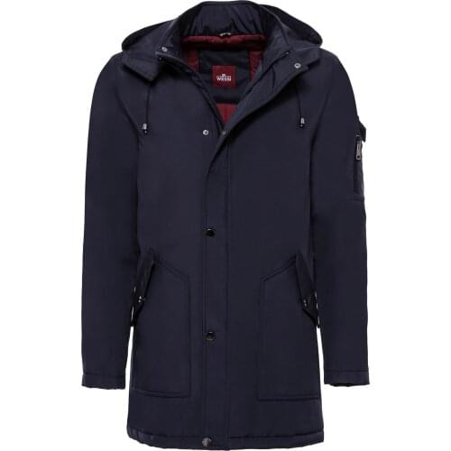 Navy Blue Pocket Hooded Mens Coat
