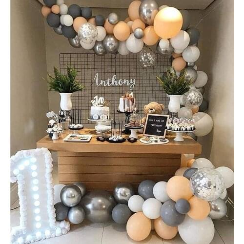 Party Balloons Garland Kit Latex Black Silver Confetti White Gray Balloons Arch Decorations for Girl Boy Birthday Baby Shower