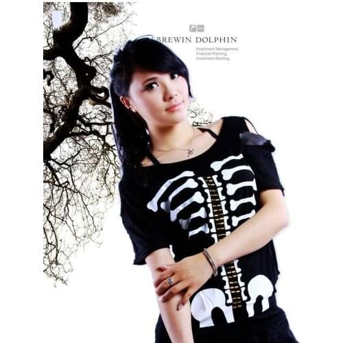New Fashion summer hip hop top dance Jazz costume performance wear Halloween Skull cutout rivets ds thin loose tee t-shirt