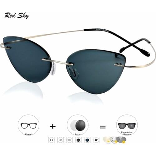 Cat Eye Photochromic Reading Glasses Ultralight Rimless Tiantium Transition Sunglasses Prebyopic Eyewear +1.00 +1.50 +2.00