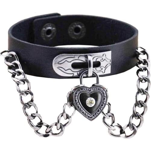 Personality new fashion retro lovers cowhide peach beloved lock pendant bracelet bracelet leather bracelet