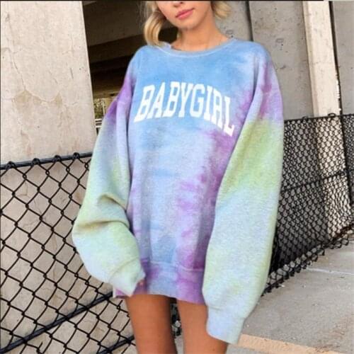 Autumn 2020 Street Fashion Pullovers Women O-Neck Letter Tie-dye Printing Long Sleeve Sweatshirt Hip Hop Casual Loose Sweatshirt
