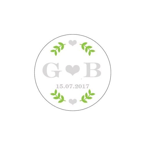 Personalized Round Sticker, Green Leaf with Sliver,Wedding Favors Customs Round Sticker,Labels, Wedding Gift Box Decor