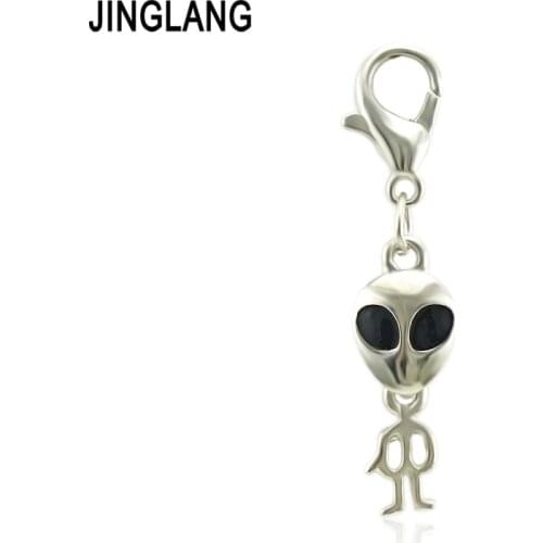 JINGLANG Charms Alien Pendants Making DIY Handmade Tibetan Silver Finding Jewelry for Bracelet 50Pcs