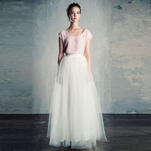 Simple Modest Pure White Long Skirt A Line Floor Length Maxi Skirt Custom Made Good Quality Tulle Skirts Women Fashion Casual