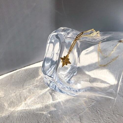 Retro bright stars and eight mans stars splicing chain necklace clavicle chain titanium steel plating 18K gold birthday gift