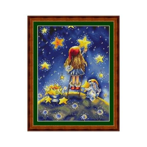 23-star Girl (14,18 CT) Counted Cross Stitch 11CT 14CT 18CT DIY Cross Stitch Kits Embroidery Needlework Sets