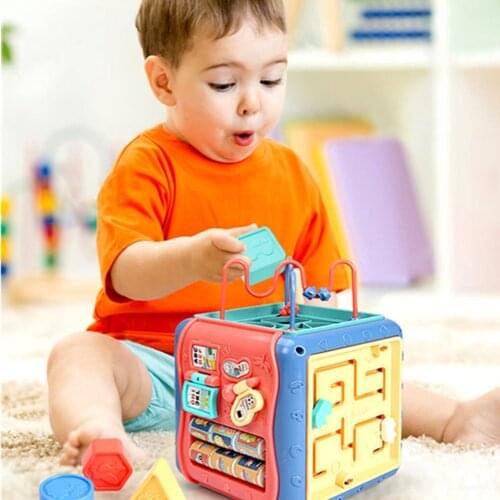 Toddler Baby Box Music Electronic Toys Multifunctional Musical Gear Clock Geometric Blocks Sorting Educational Toys For Chi