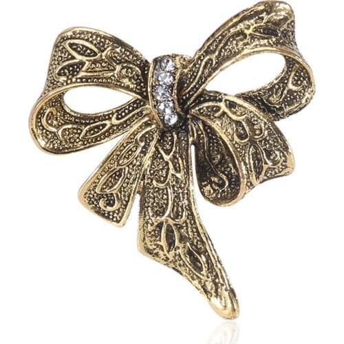 High-Grade Rhinestone Bow Brooches for Women Metal Large Bowknot Lapel Pin Vintage Fashion Jewelry Clothing Accessories