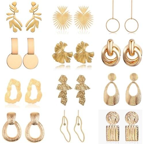 ZA Jewelry Metal Drop Dangle Earrings For Women Geometric Round Leaf Vintage Statement Earrings Wedding Party Gifts Bijoux Punk