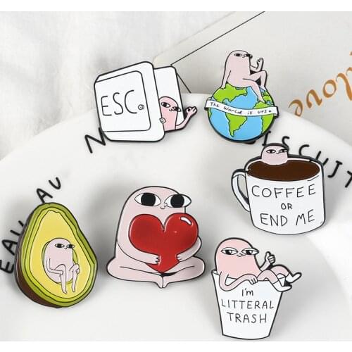 Funny insect Enamel Pin Earth Coffee Cap Badges Cartoon Brooches Provoke Brooch gift for friends