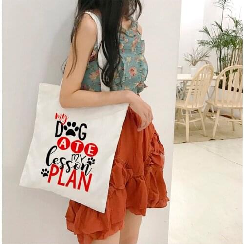 Fun Teacher Gift for Teacher Dog Ate Lesson Plan Printed Canvas Bag Teacher Tote Bags Book Bag Teacher Appreciation