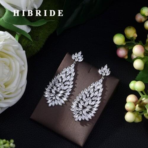 HIBRIDE Latest Fashion AAA Cubic Zirconia Long Drop Dangle Earrings Women Party Accessories pendientes mujer mod 2019 E-432