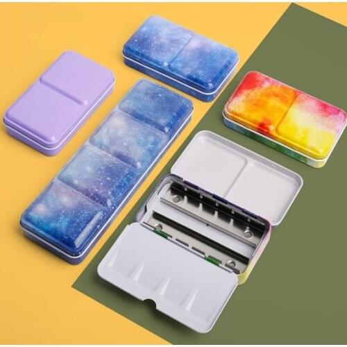 Starry Watercolor/Oil/ Acrylic Paints Tins Box Empty Palette Painting Storage Paint Tray Box with Half Pans For Art Supplies