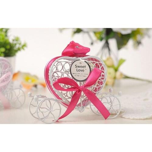 100pcs/lot New Wedding supplies hollow wire heart-shaped pumpkin car candy box wedding carriage white iron candy box SN2005