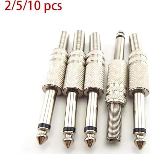 2/10pcs 6.35mm Male Mono channel Amplifier Plug adapter Connectors Monaural Jack Audio Cable Microphone accessories plugs