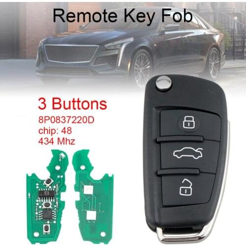 3 Buttons 433MHz Flip Remote Key Fob with 48 Chip 8P0837220D Fit for AUDI A2 A4 S4 Cabrio Quattro Avant 2005 2006 2007 2008